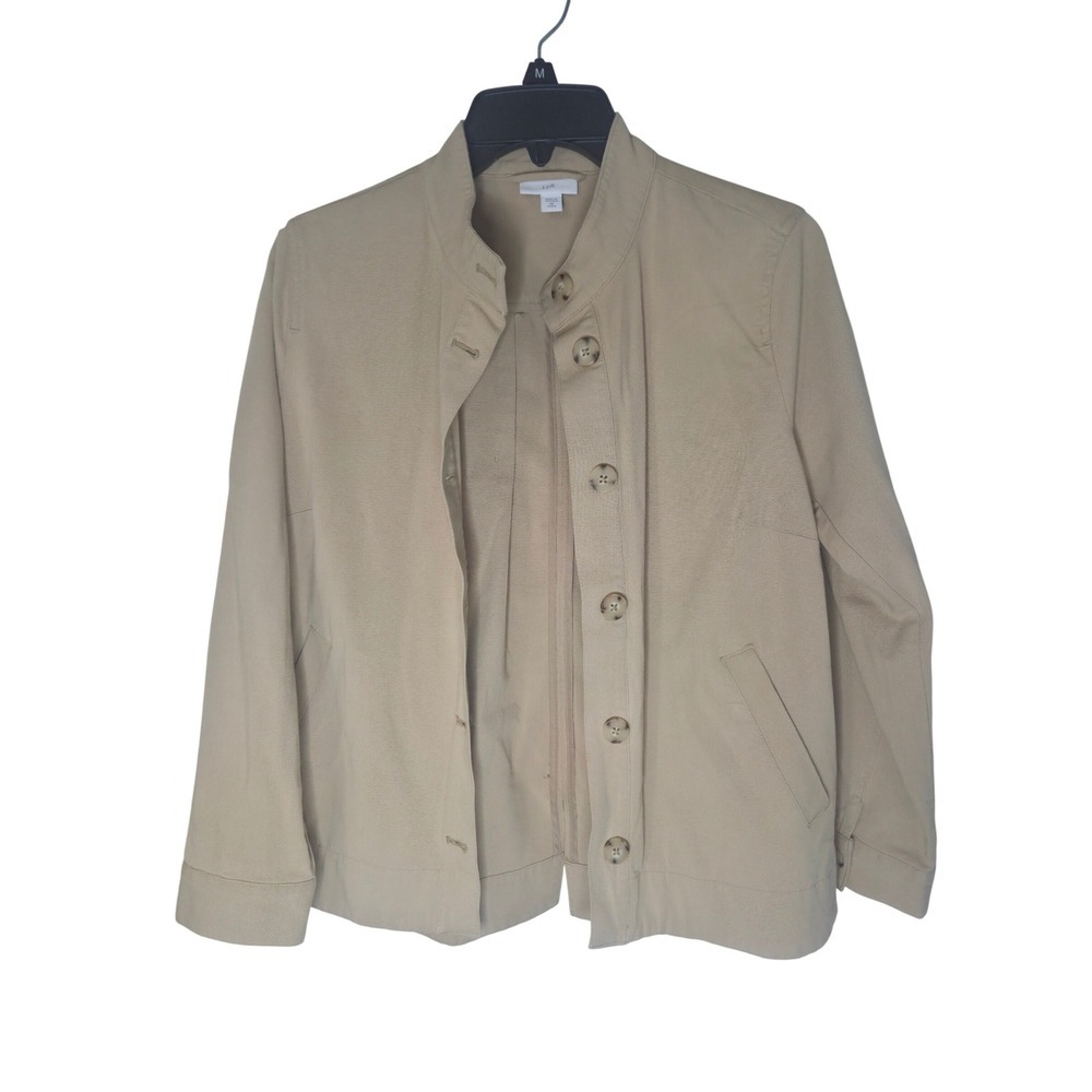 J. Jill Tan Khaki Button Front Mock Neck Pleated Back Jacket Womens XS Petite